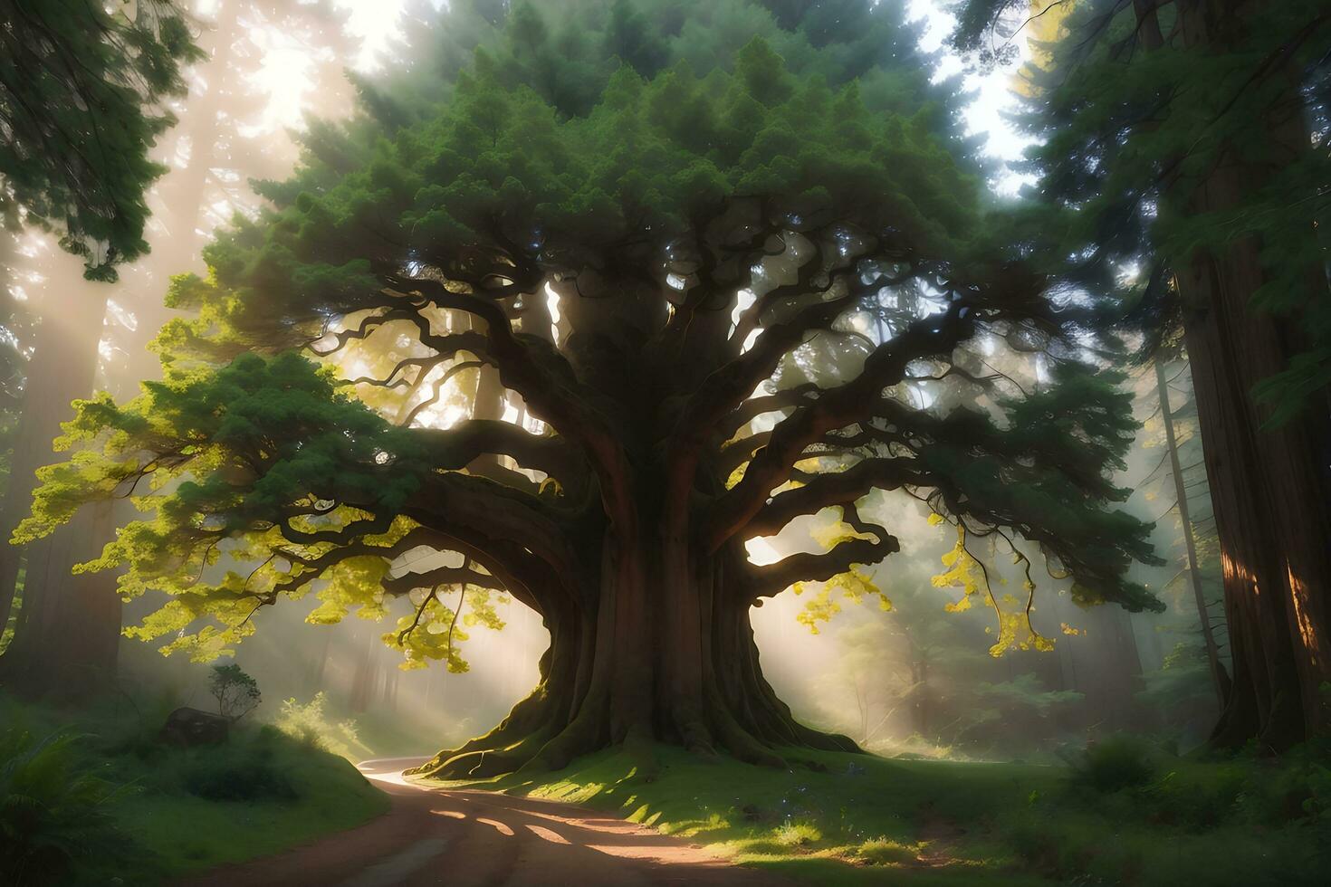 Big trees in the forest. AI Generative photo