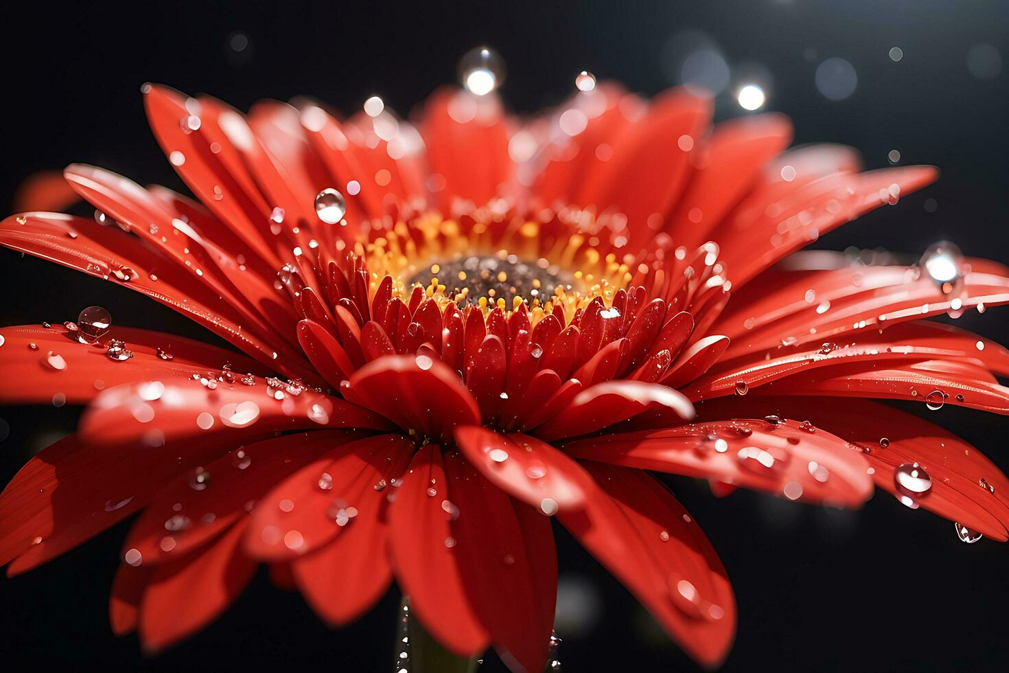 Red Gerber Daisy with Water Drops. AI Generative photo