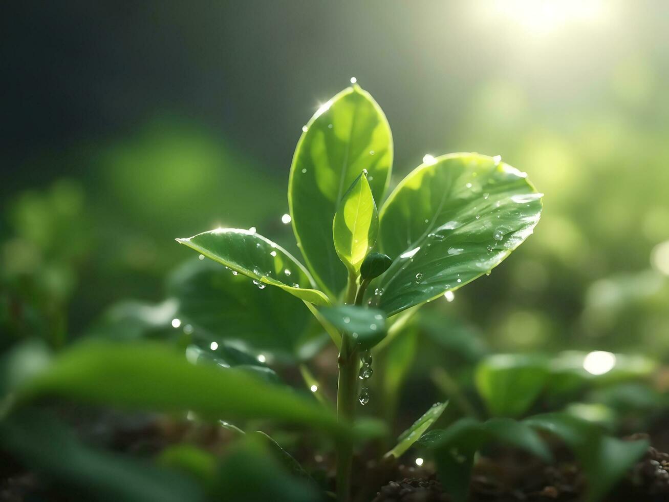 Young plant with water drops. Generate by AI photo