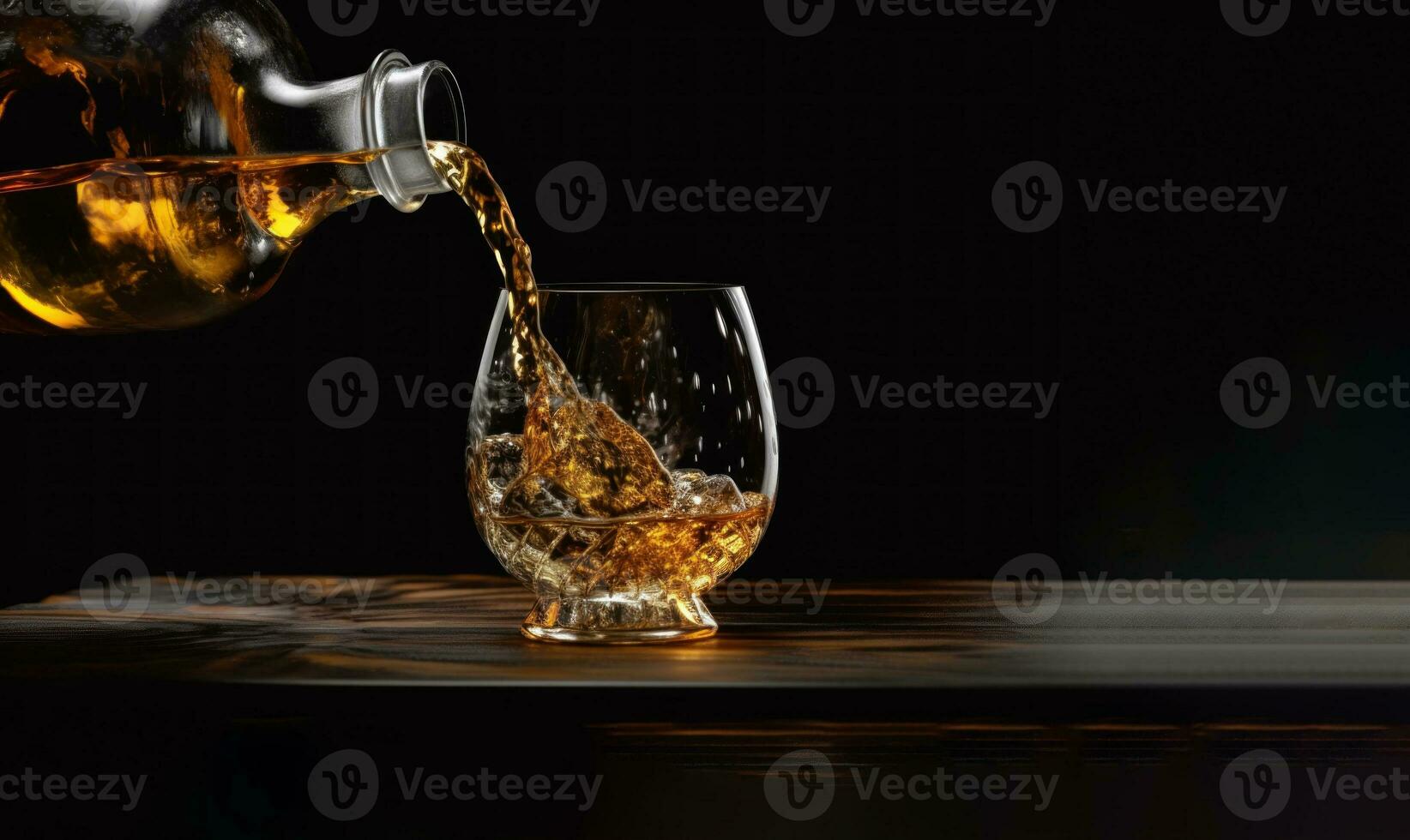 pouring beer alcohol drink in a glass on dark background AI generated photo
