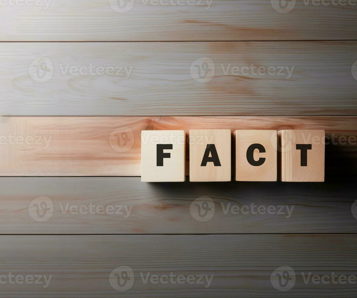 fact letterting on wooden block cube flat lay AI generated photo