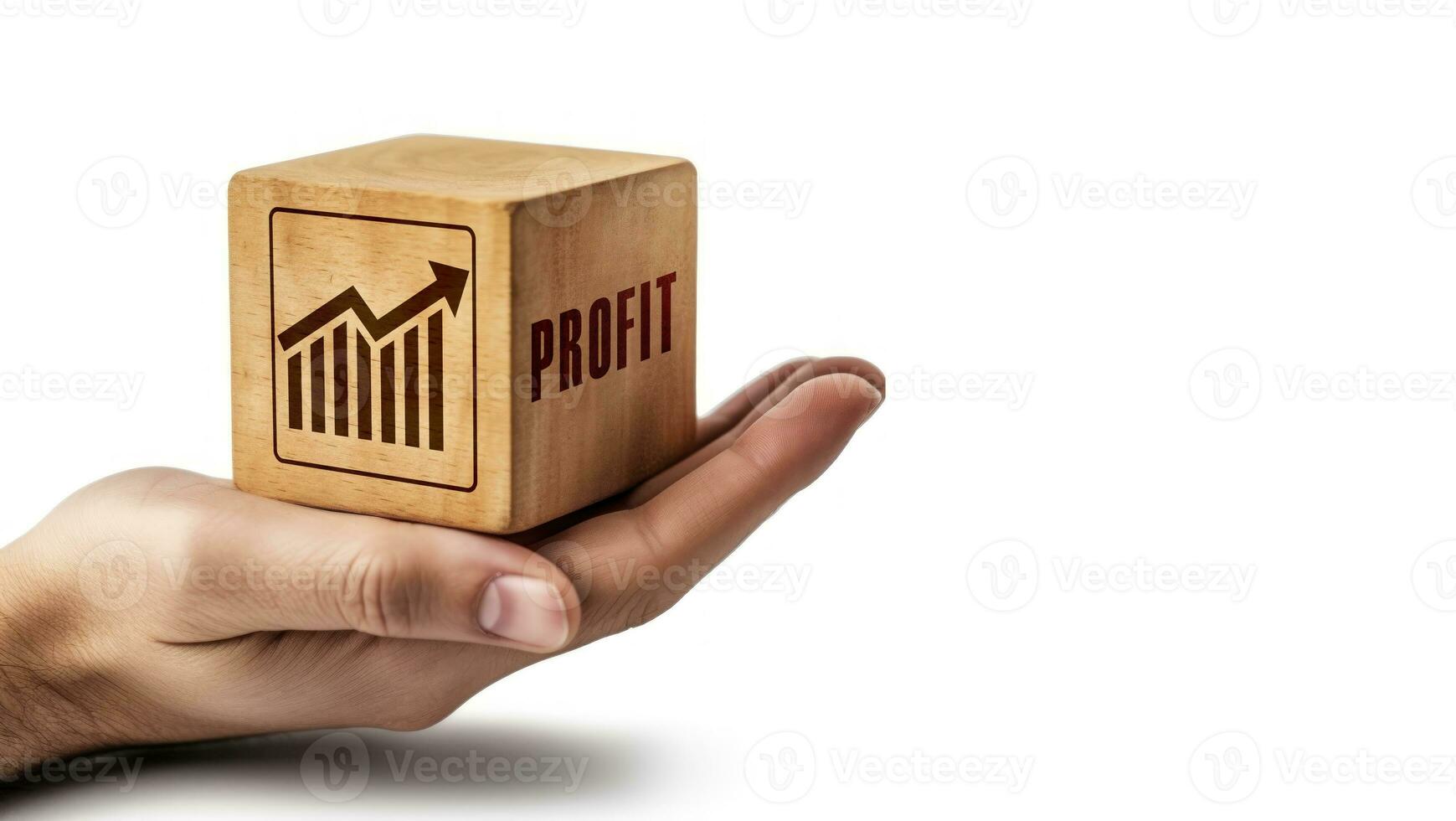 profit lettering at wooden cube, business management concept with graph up AI generated photo