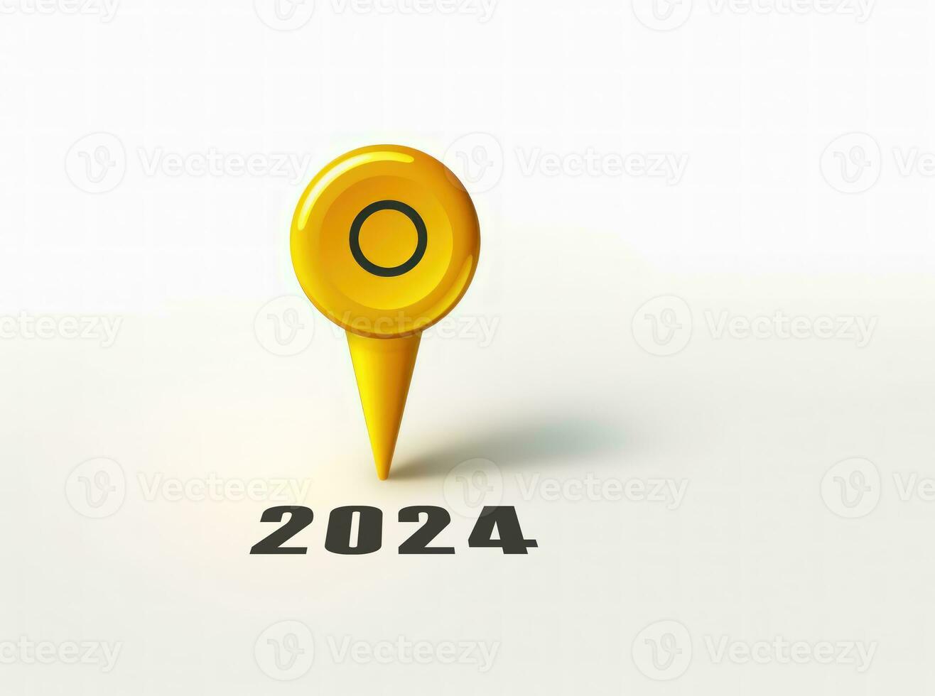 2024 on white concrete and pin point location with copy space top view AI generated photo