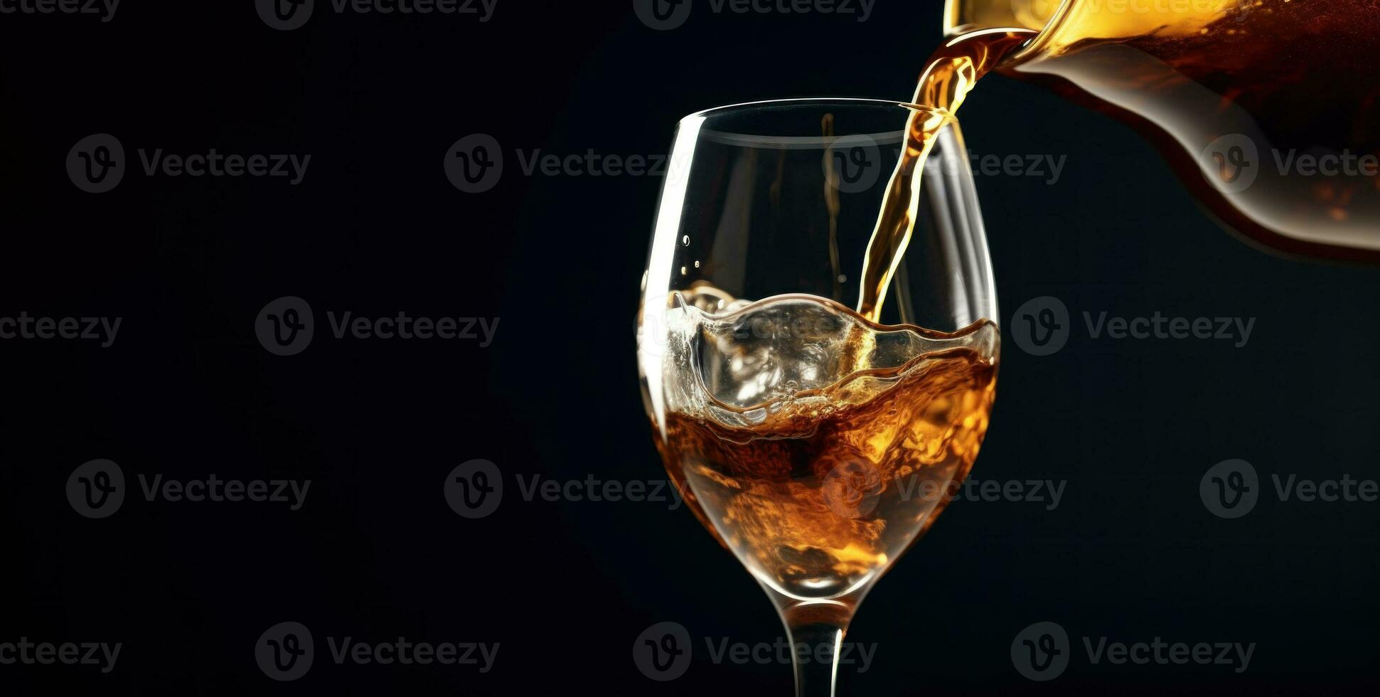 pouring beer alcohol in a elegant glass on dark background, close up AI generated photo