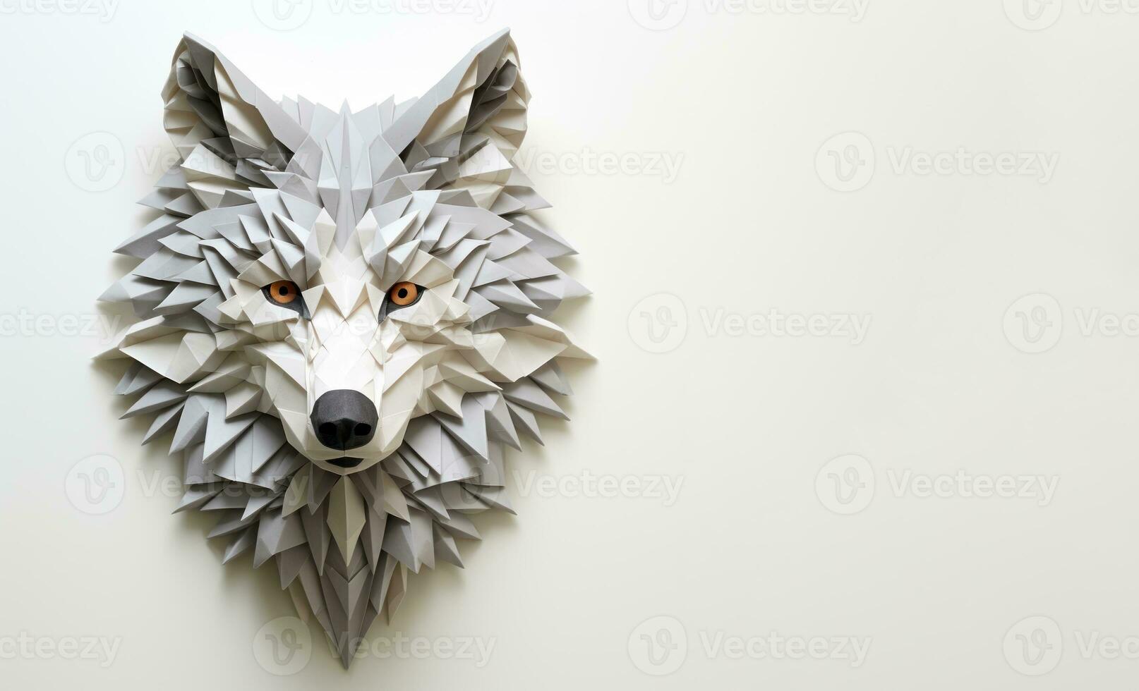 white Paper wolf origami in white background AI generated photo