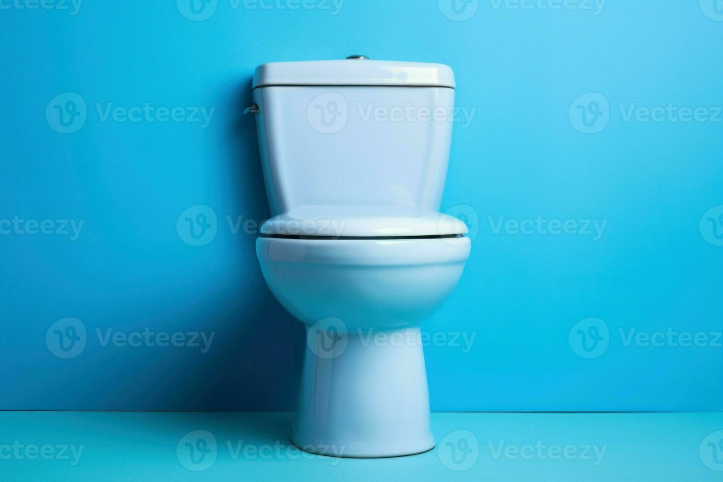 Elegant Ceramic toilet blue wall. Generate Ai photo