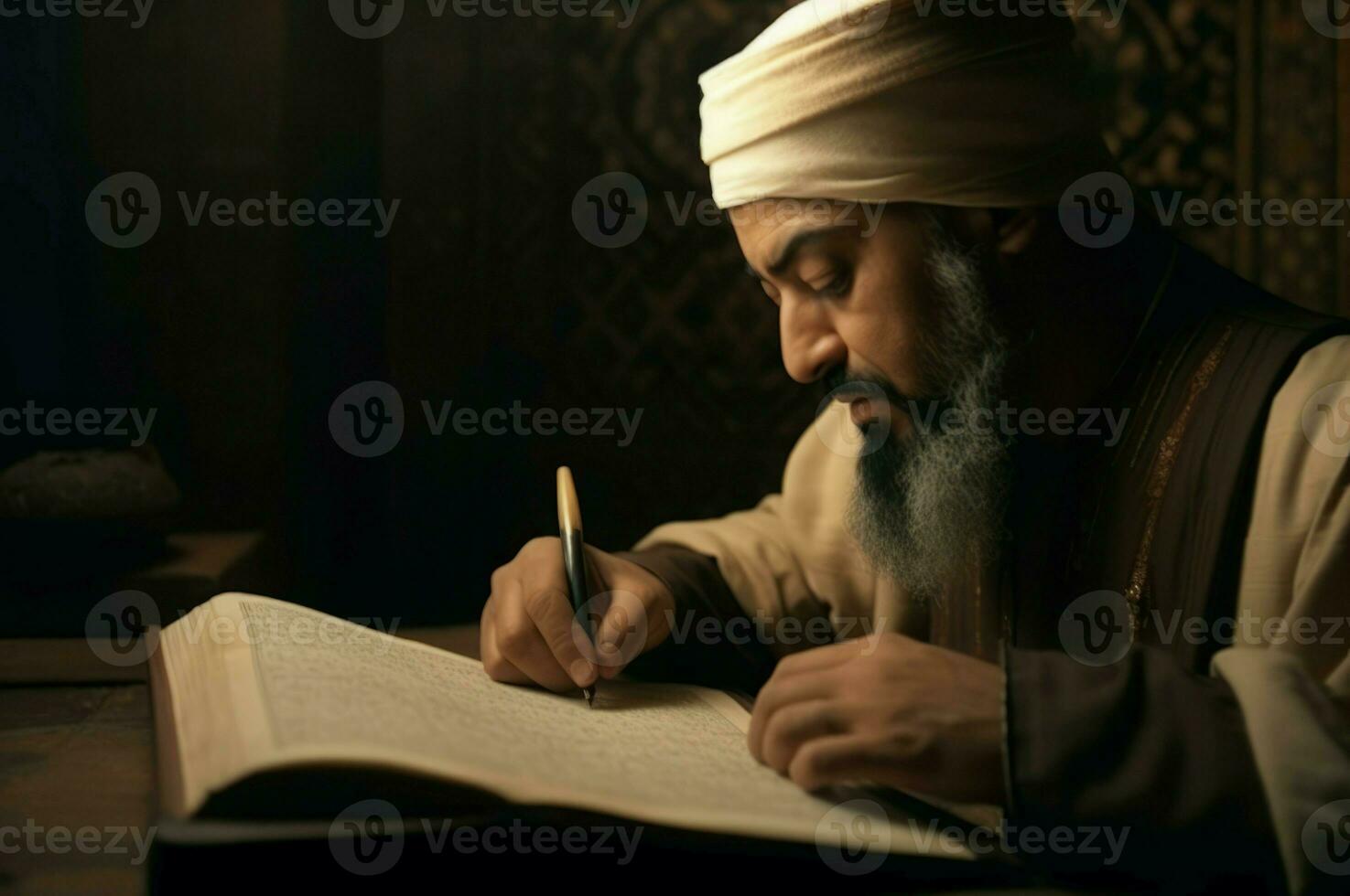 Corán hombre interpretar lectura. generar ai foto