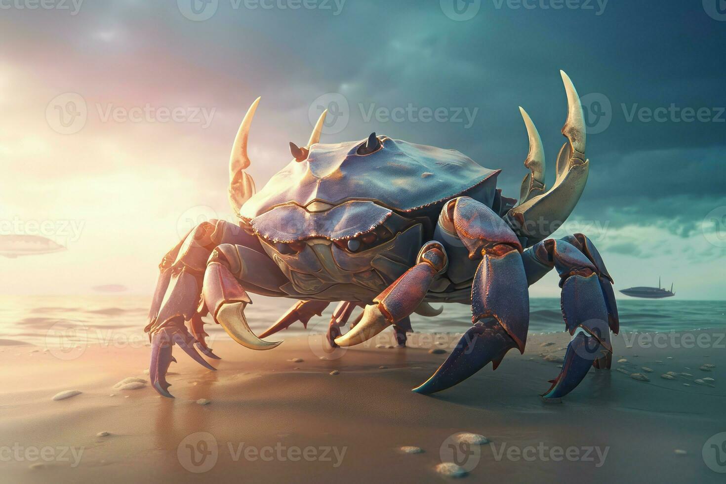 Big crab baby walking. Generate AI photo