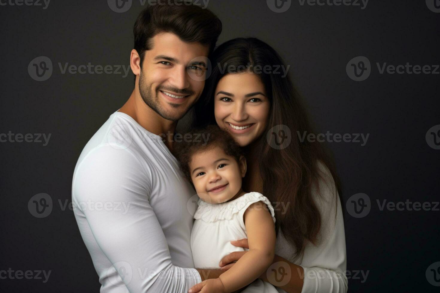 el madre y padre abrazando su hija ai generativo foto