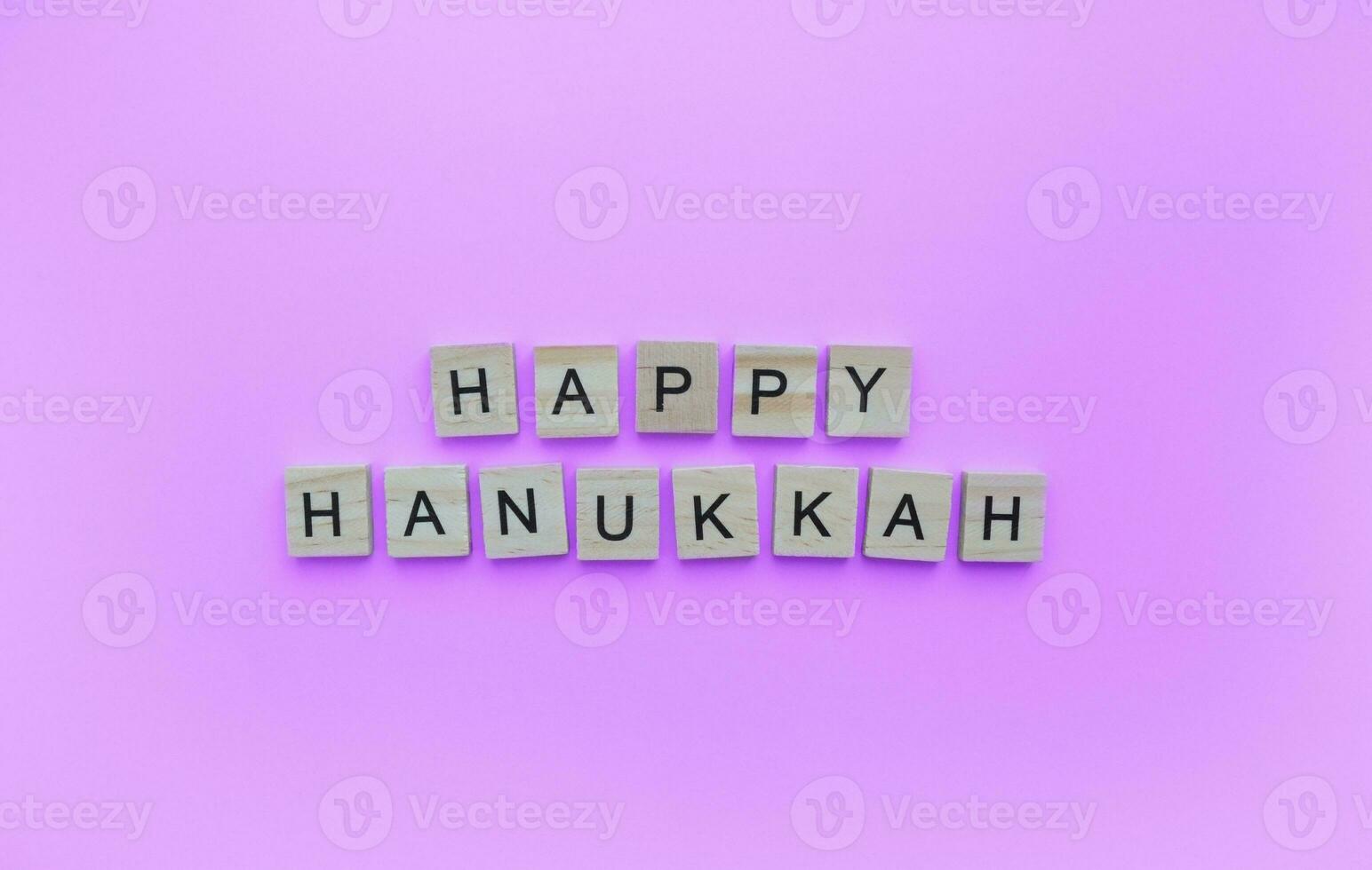 December 18-26, Hanukkah, minimalistic banner with the inscription in wooden letters photo