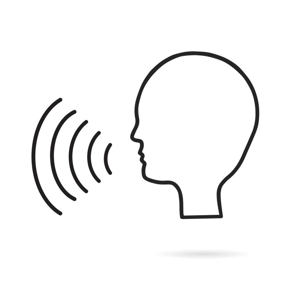Voice control icon. Speak or talk recognition linear icon, speaking and talking command, sound commander or speech dictator head, vector illustration.