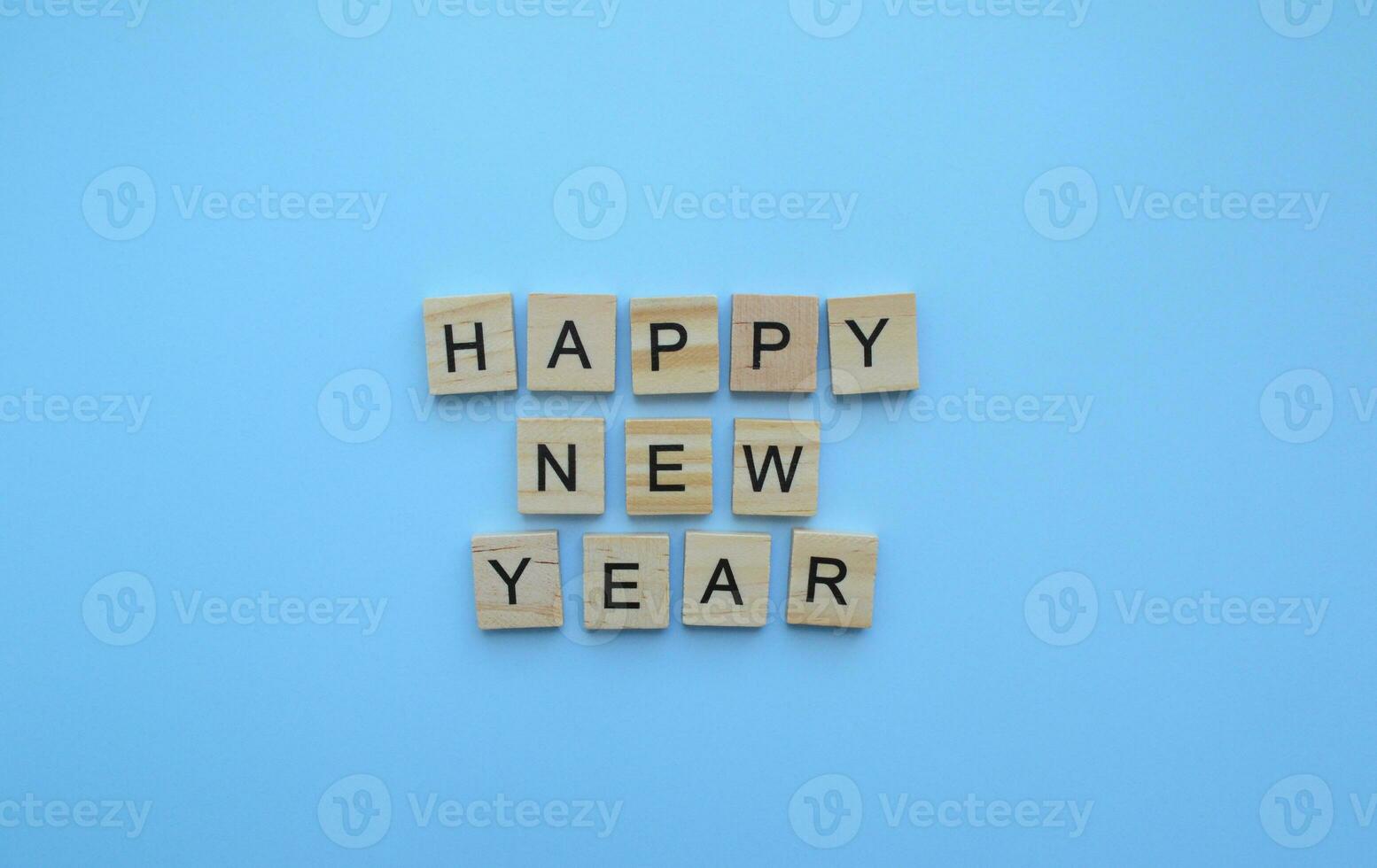 January 1, New Year, minimalistic banner with the inscription in wooden letters photo