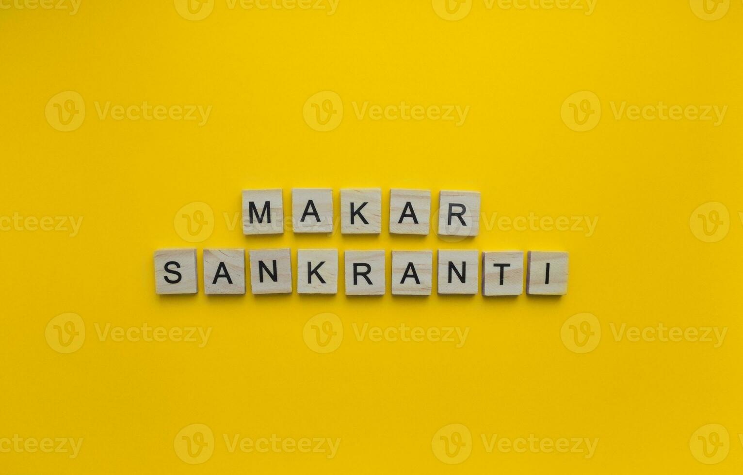 January 13, Kite Festival in India, Makara Sankranti, minimalistic banner with wooden letters photo