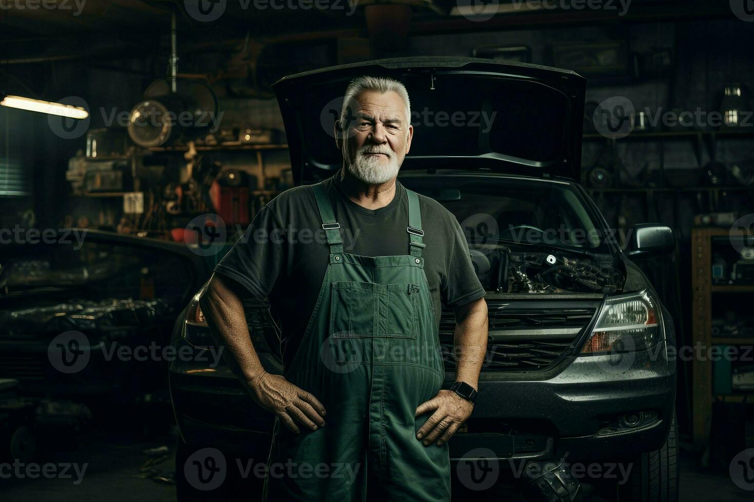 industrioso coche mecánico hombre trabajador cochera. generar ai foto