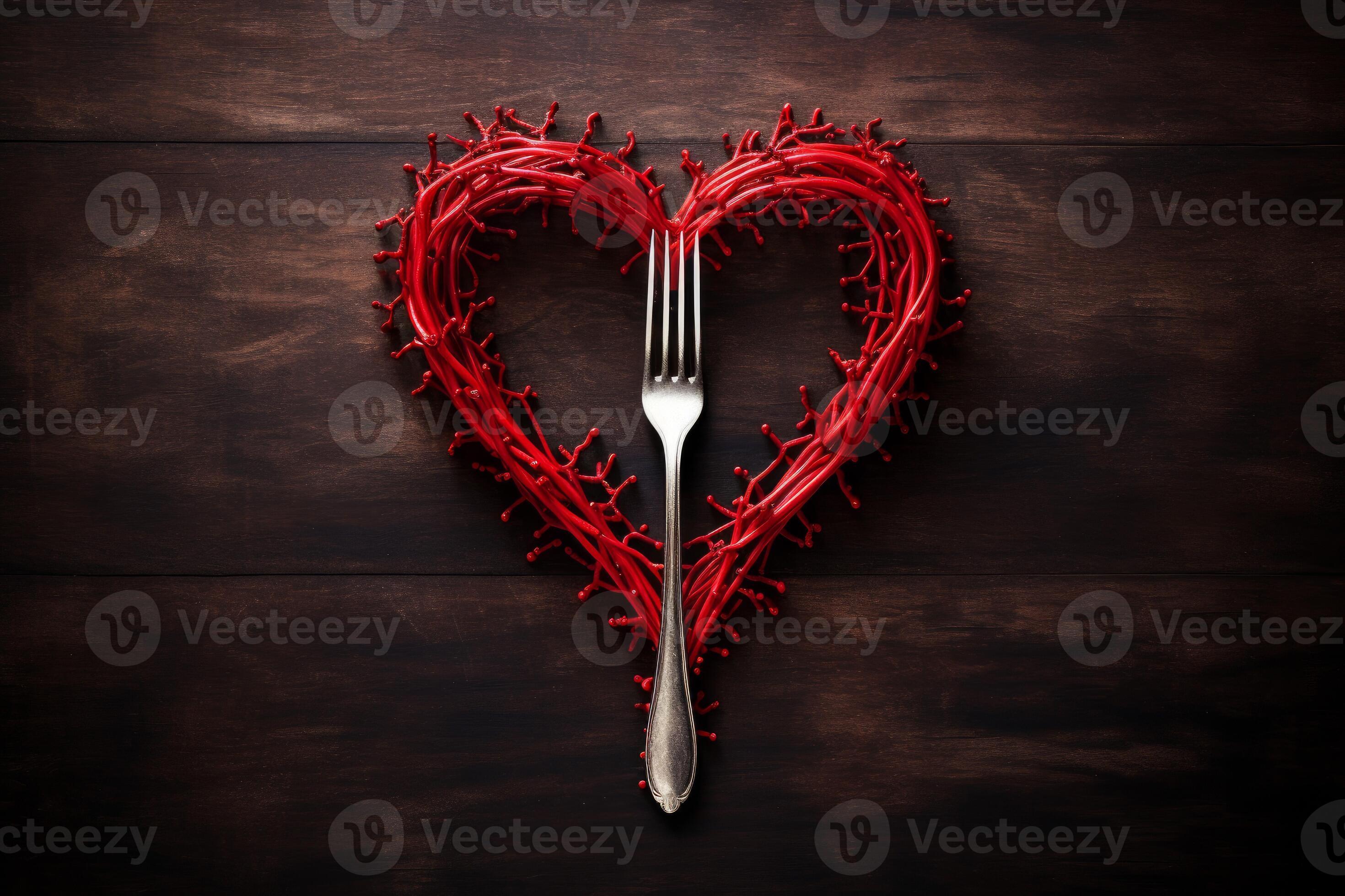 Adorable Forks heart valentine dish. Generate Ai 33132939 Stock Photo
