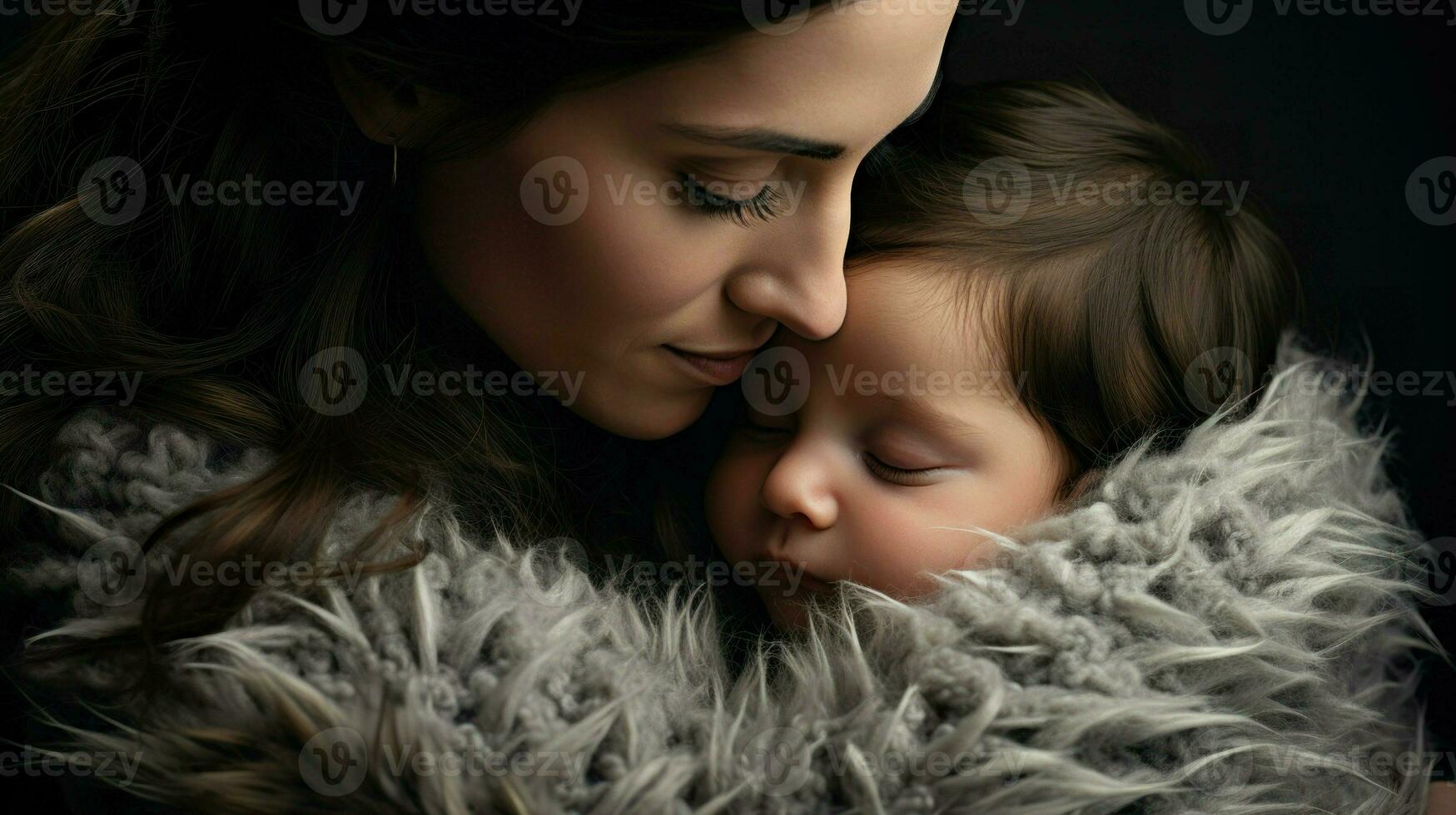 un madre y su bebé envuelto en un pacífico abarcar.. generativo ai foto