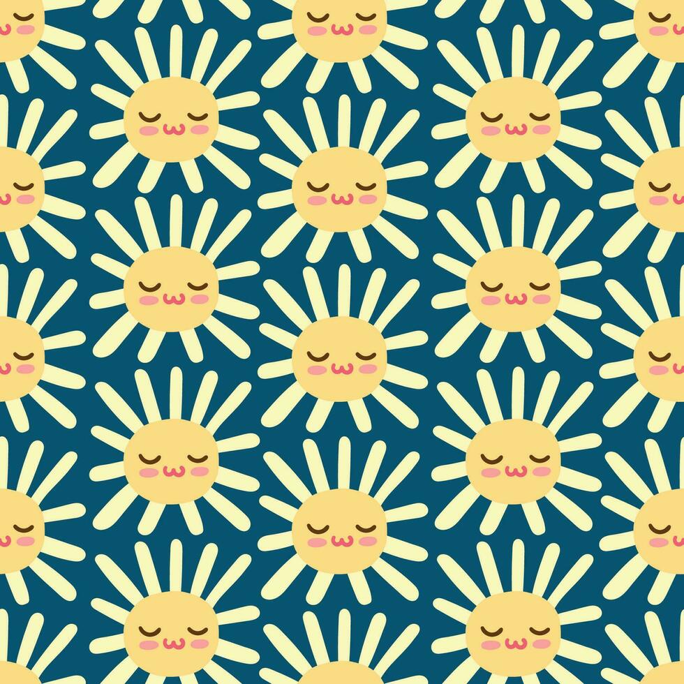 Yellow smile sun vector seamless pattern