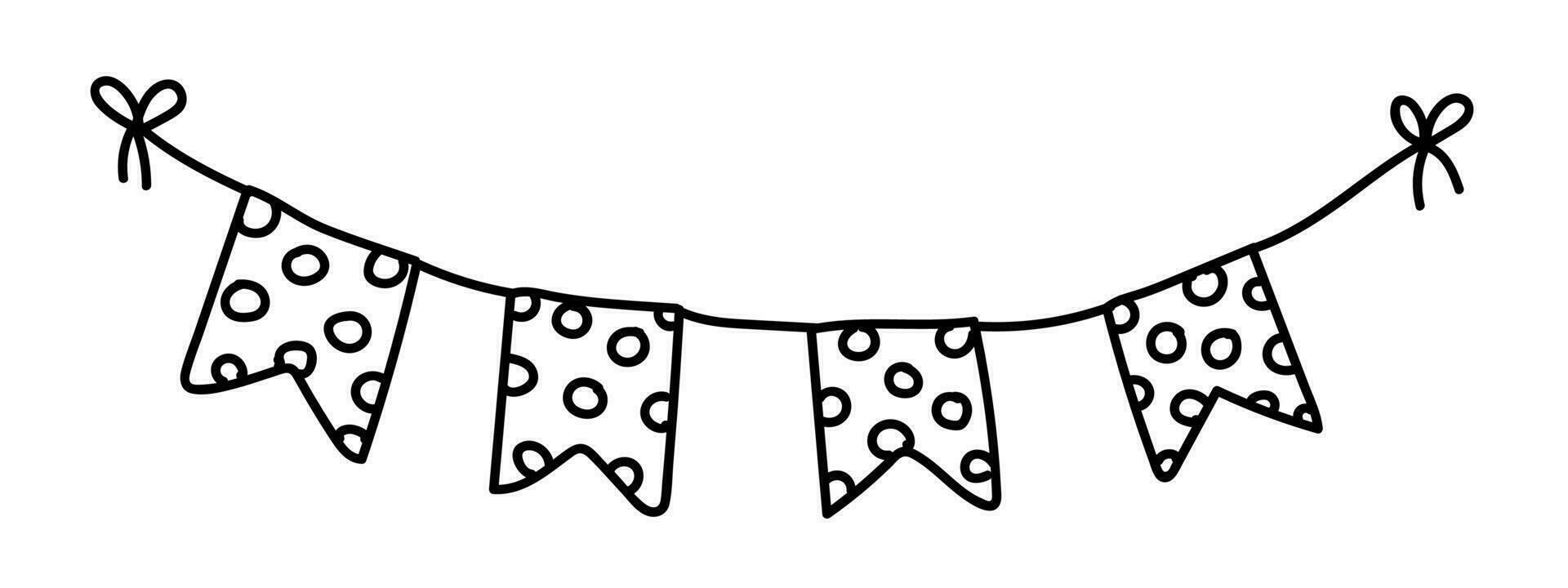 Garlands with flags doodle Vector isolated illustration. DIY holiday garland. Home party decoration