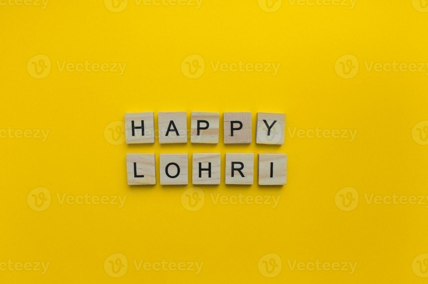 January 13, Lohri, minimalistic banner with the inscription in wooden letters photo