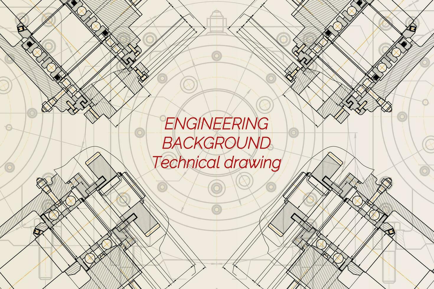 Mechanical engineering drawings on light background. Milling machine spindle. Technical Design. Cover. Blueprint. vector