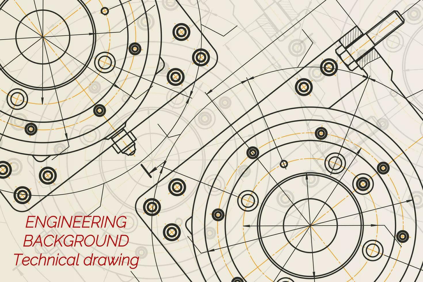 Mechanical engineering drawings on light background. Milling machine spindle. Technical Design. Cover. Blueprint. vector