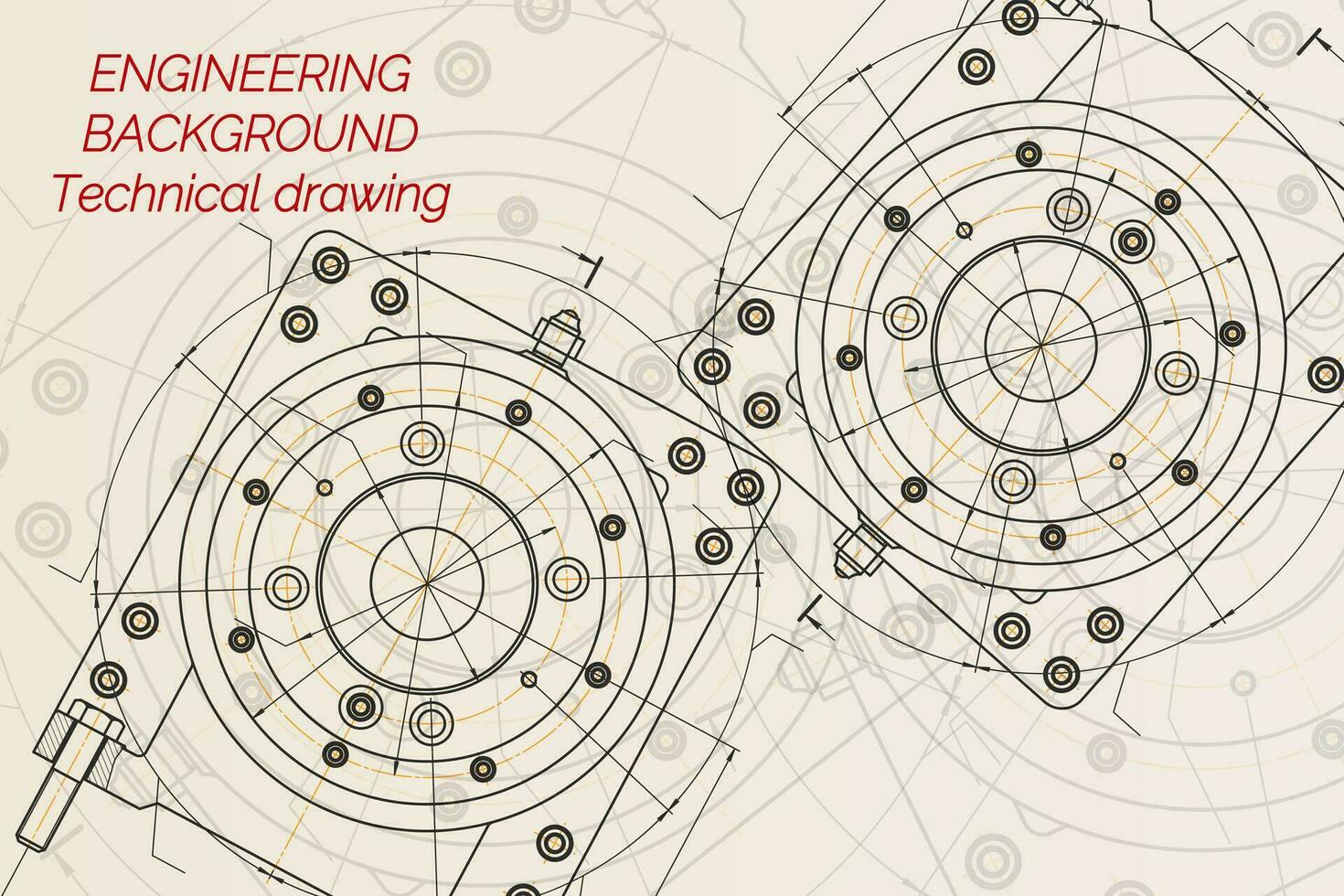 Mechanical engineering drawings on light background. Milling machine spindle. Technical Design. Cover. Blueprint. vector