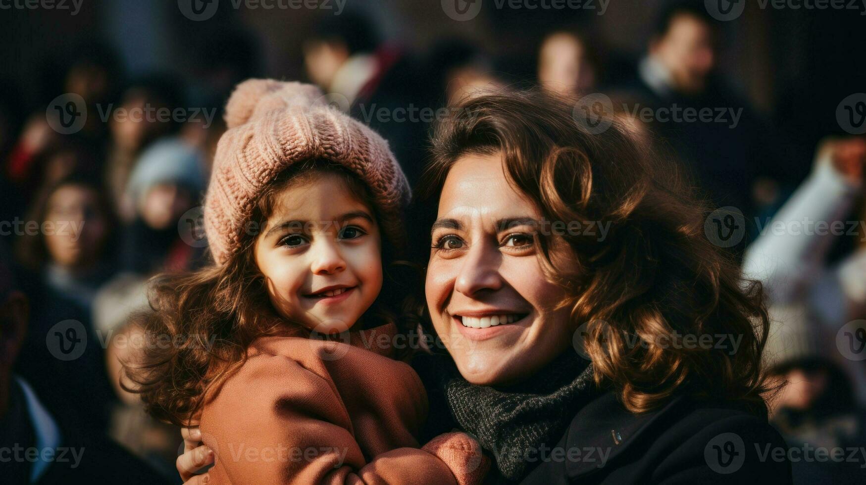 Mother and daughter, both with curly hair, share a loving moment.. Generative AI photo