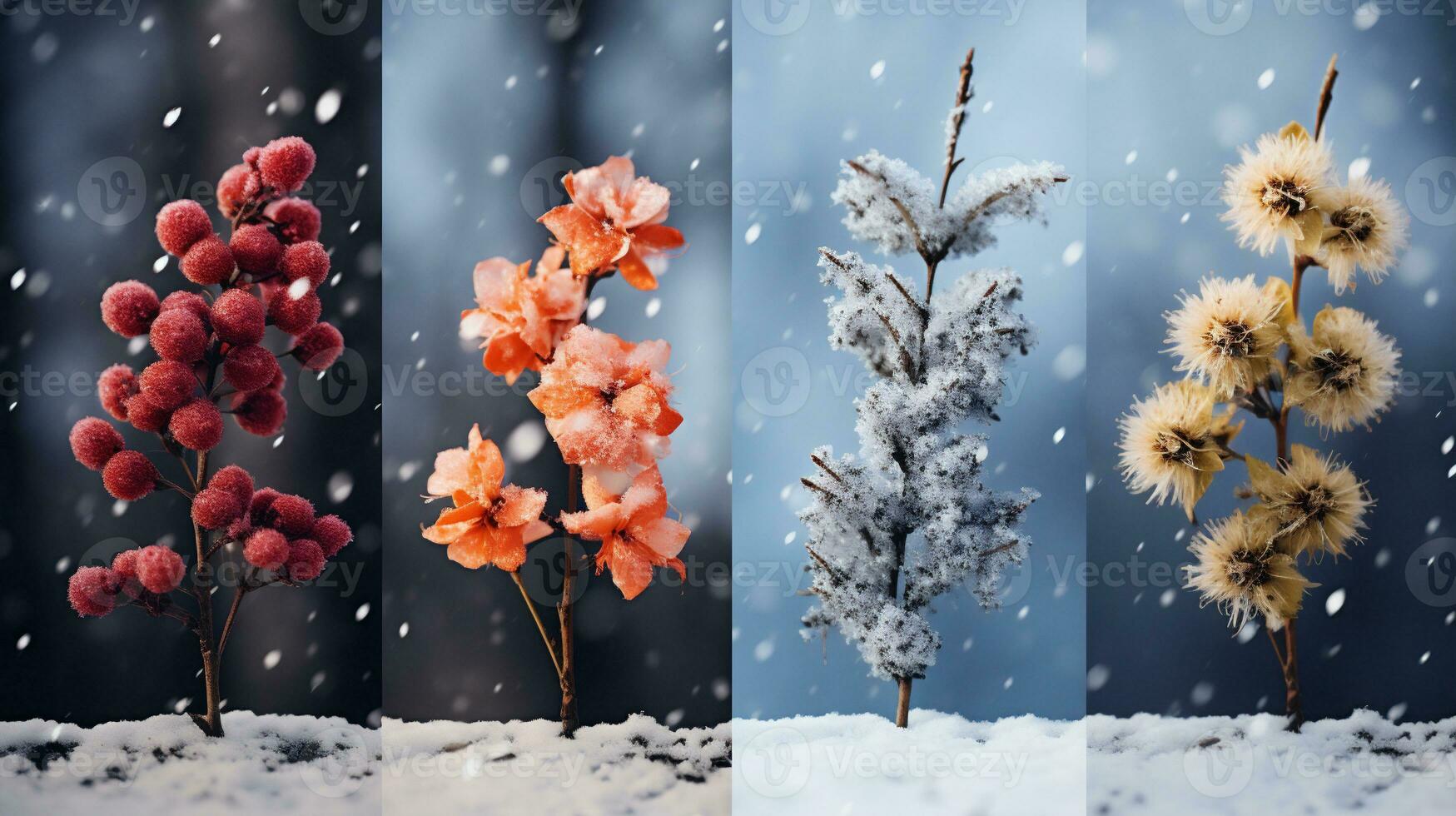 AI generative. Collage of four seasons - winter, autumn, spring and winter. photo