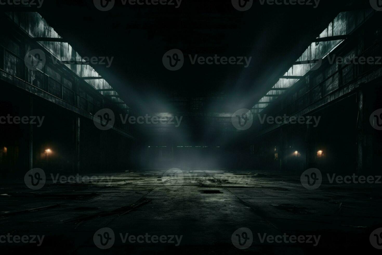 Foreboding Dark empty warehouse. Generate Ai photo
