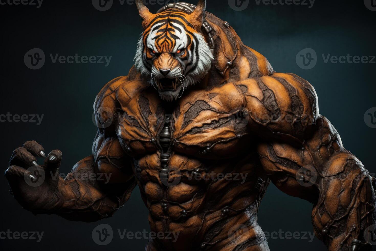 Determined Bodybuilding tiger. Generate Ai photo