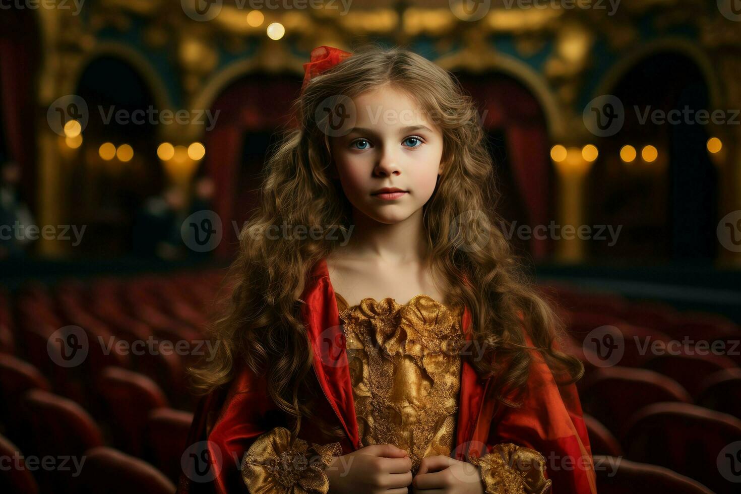 actor niña en pequeño teatro. generar ai foto