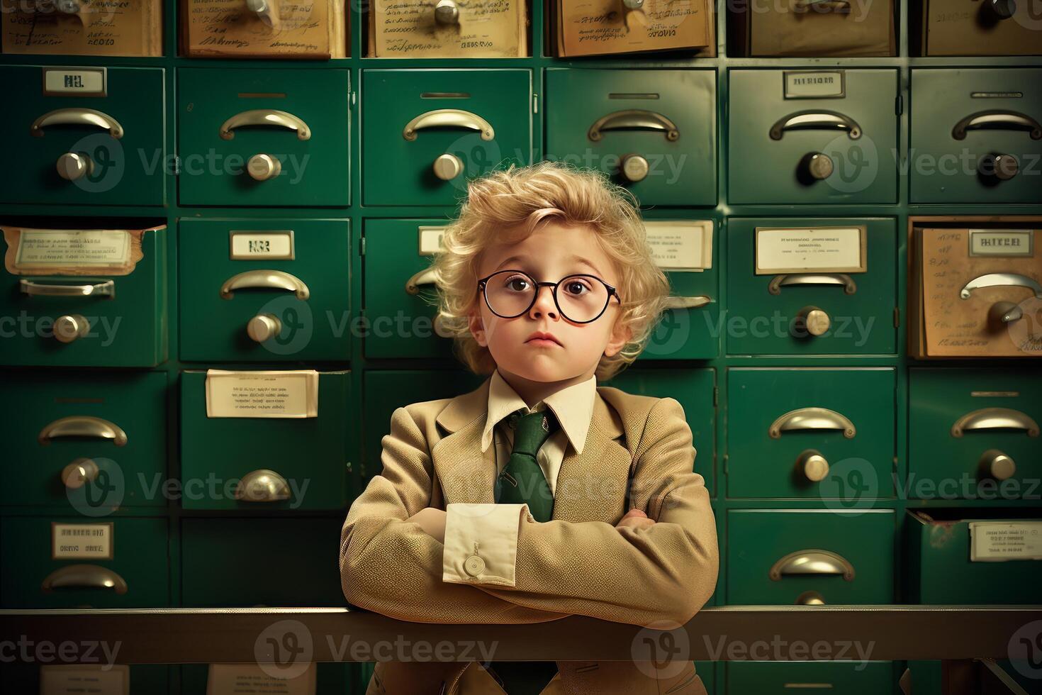 Methodical Archivist child boy. Generate AI photo