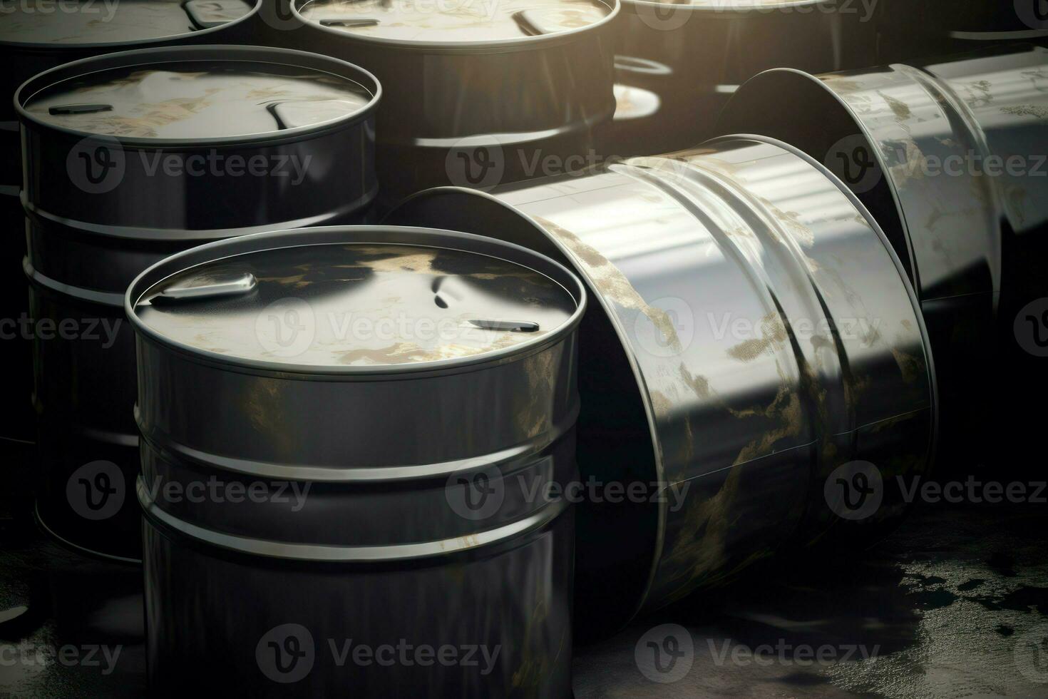 Oil barrels metal black color. Generate AI photo