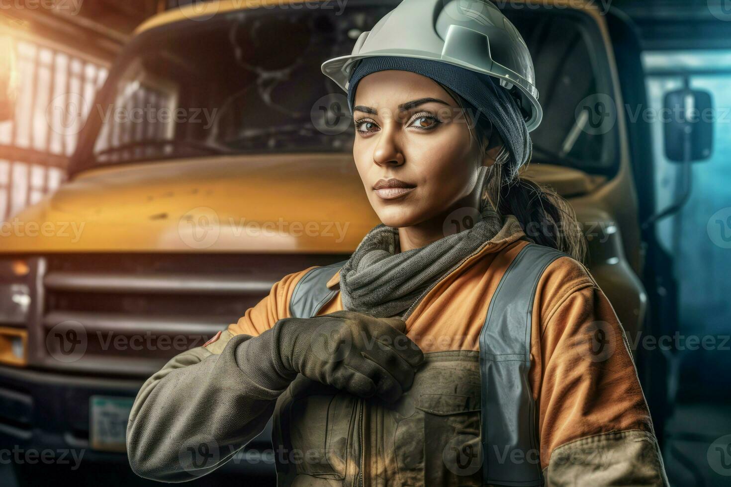 Female machine technician. Generate Ai photo