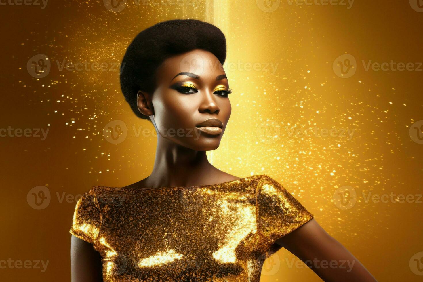 Gold black woman sparkles. Generate Ai photo