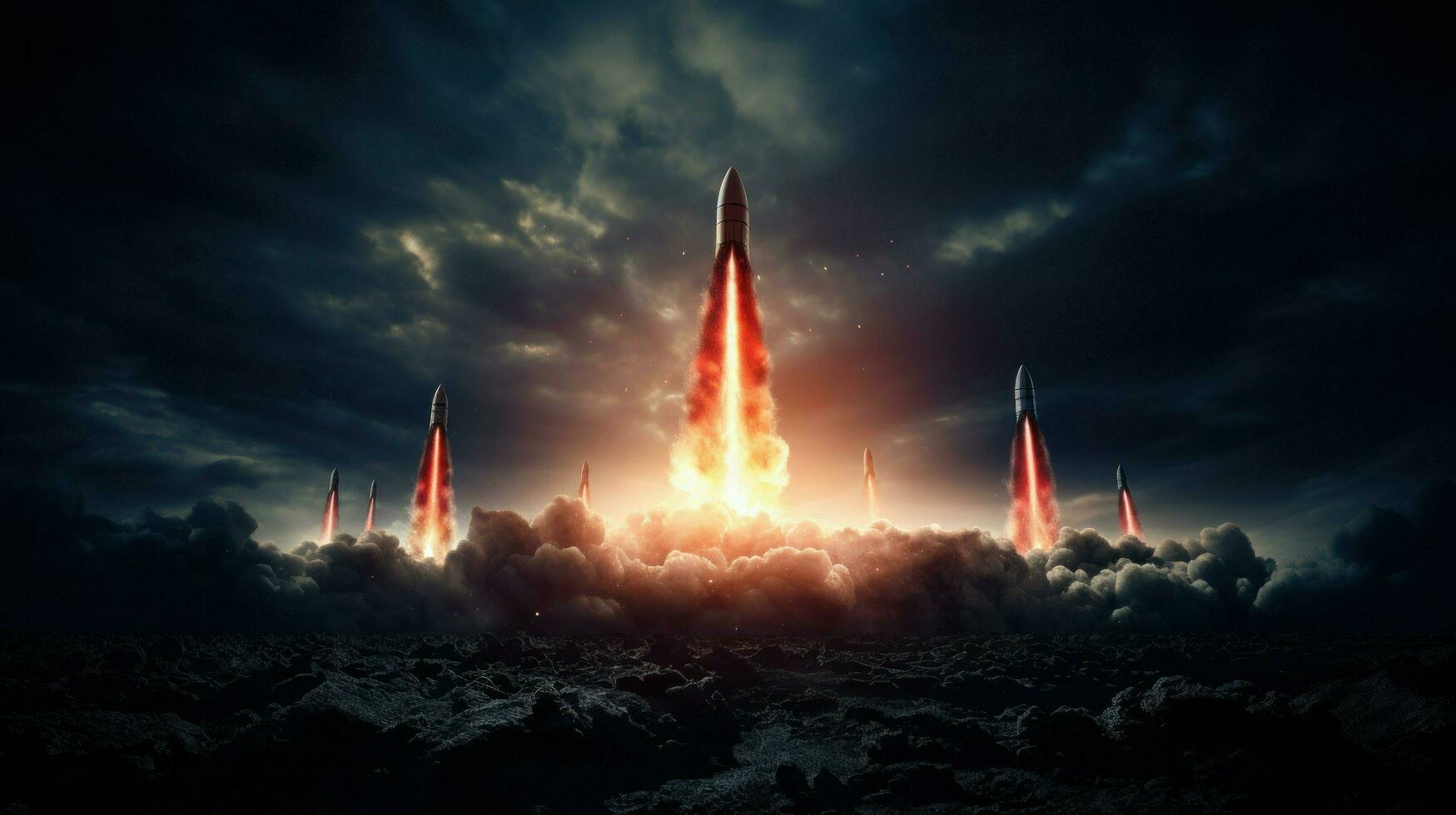 Terrifying ballistic missiles streaking across the sky.. Generative AI photo