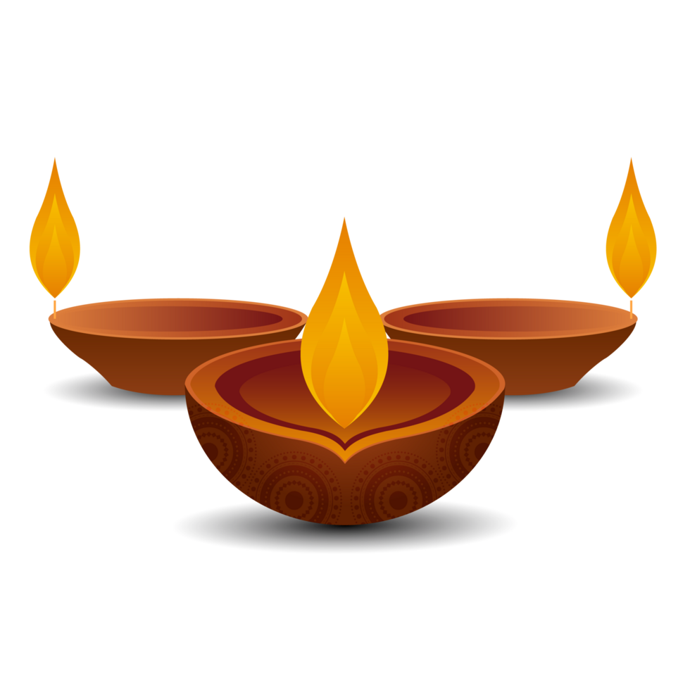 Illustration of burning diya on happy diwali png