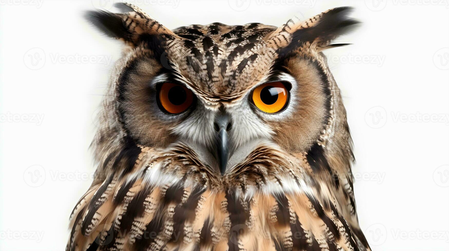 Close up of owl face isolated on white. AI Generated. photo