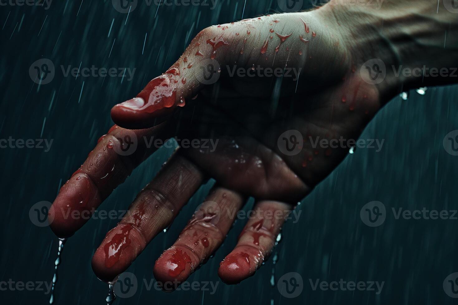 Physical Closeup hand in rain. Generate Ai photo