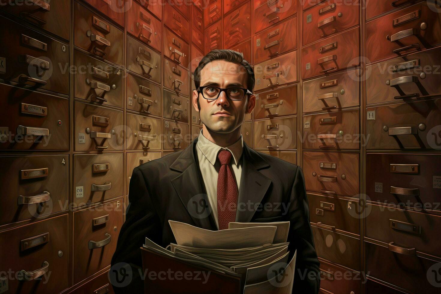 Knowledgeable Archivist think about work. Generate Ai photo