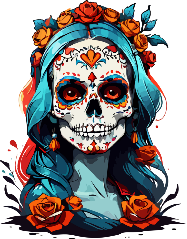 Sugar SKull Cartoon Sticker AI Generative png