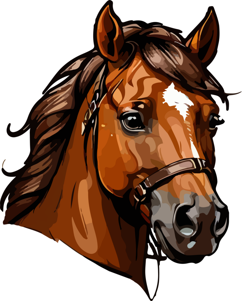 Castanho cavalo cabeça desenho animado mascote ai generativo png