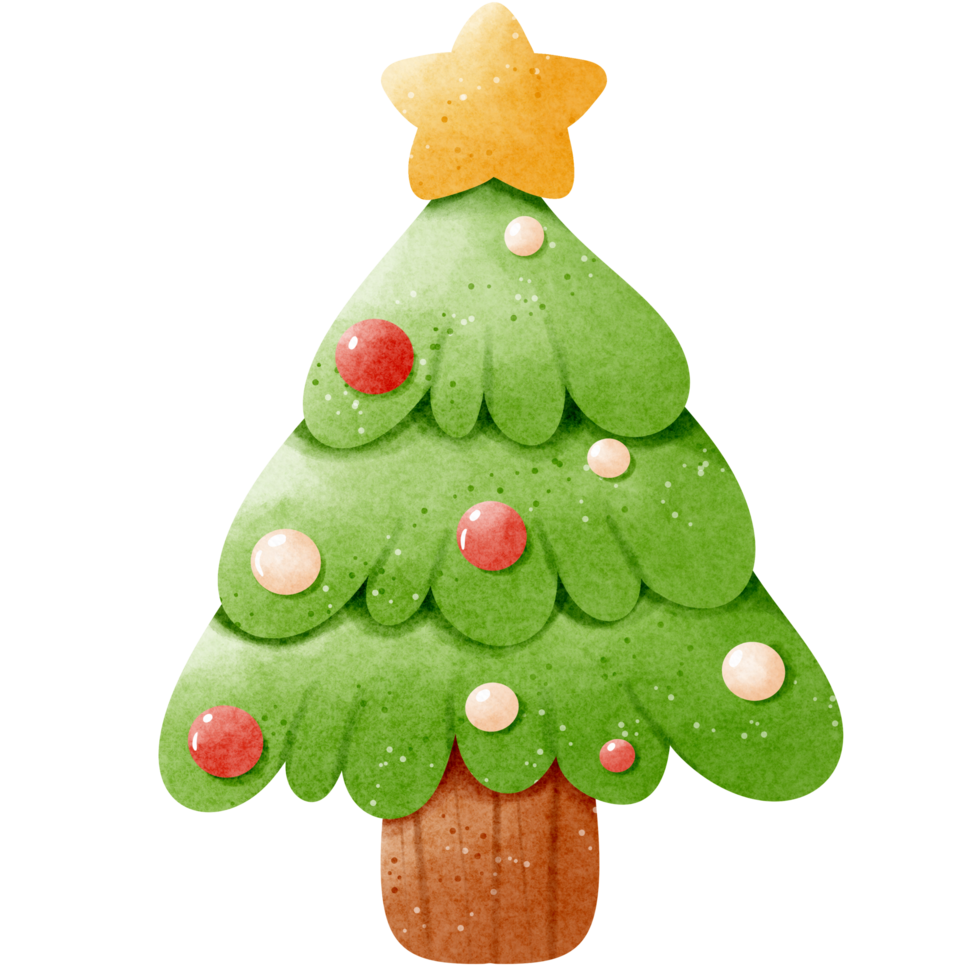 Watercolor Christmas Tree with star illustration png