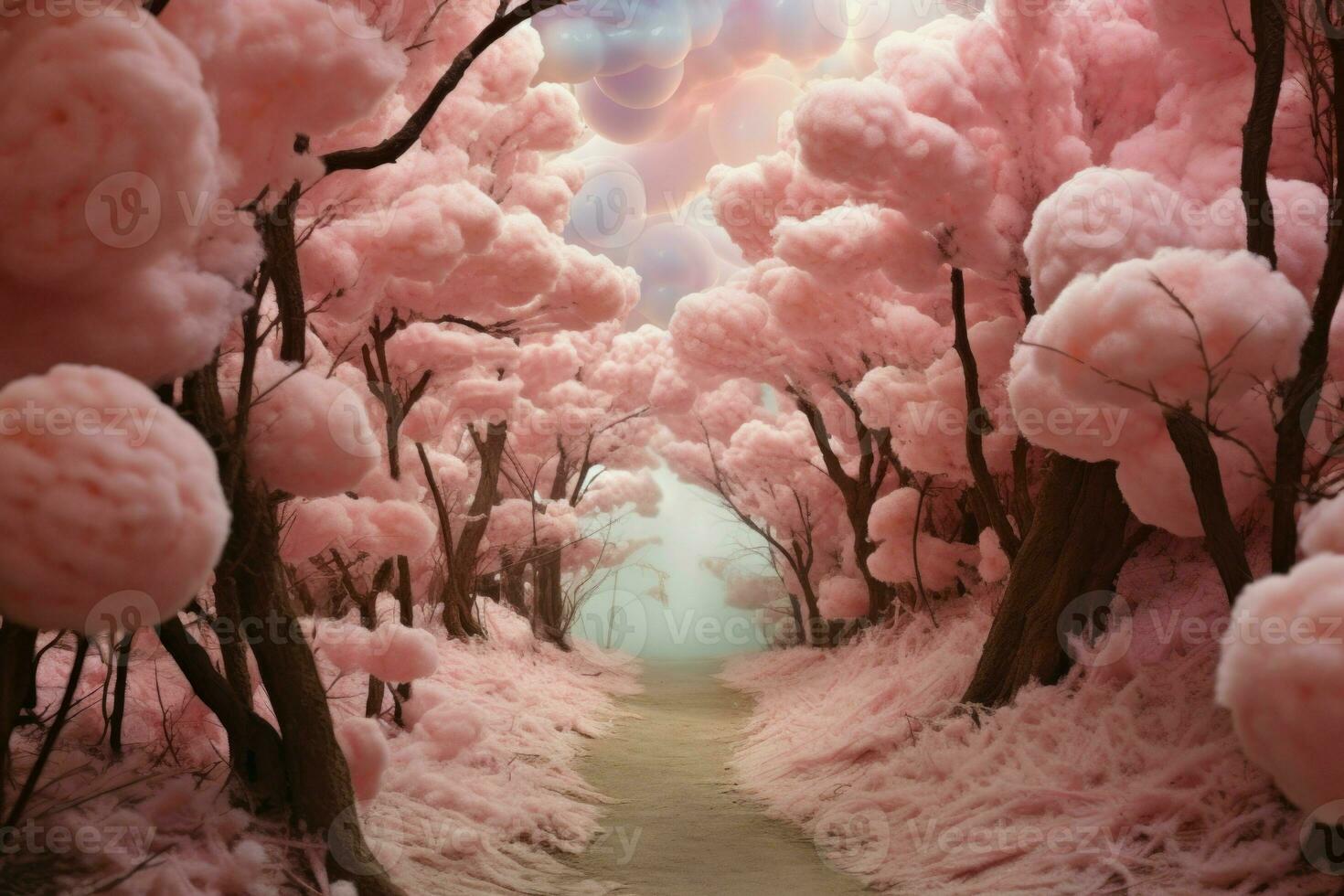 Pastel-colored Cotton candy forest. Fantasy nature photo