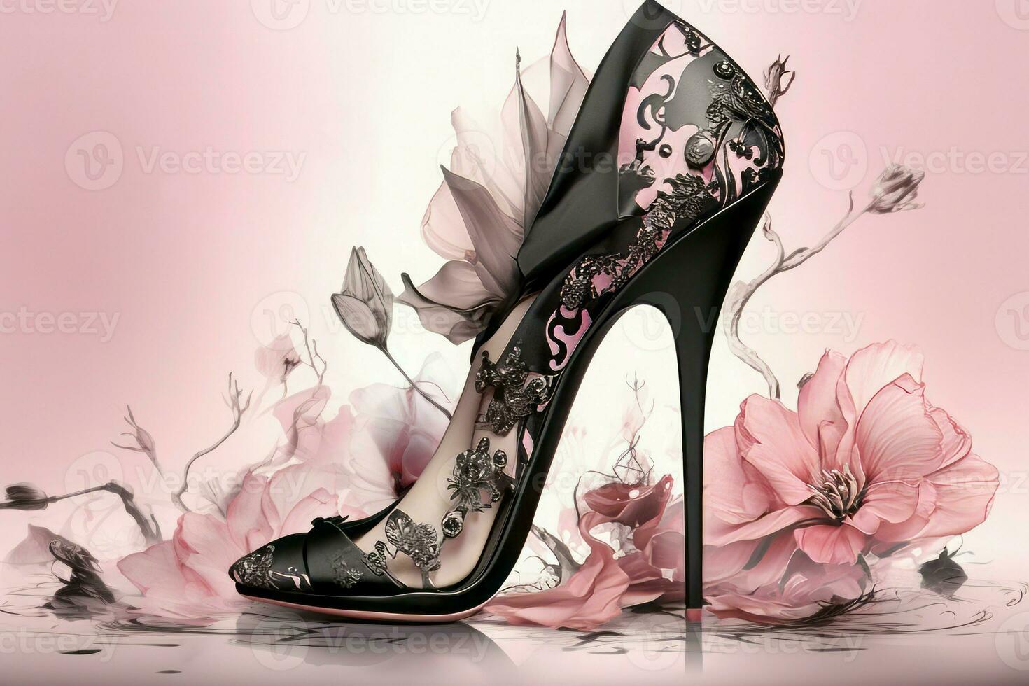 Fashion pink shoe hills. Generate Ai photo