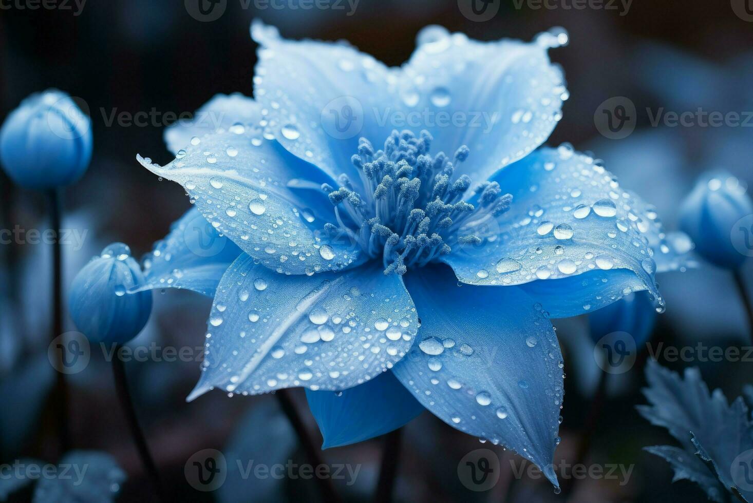 Crystalline Frozen blue flower. Generate Ai photo