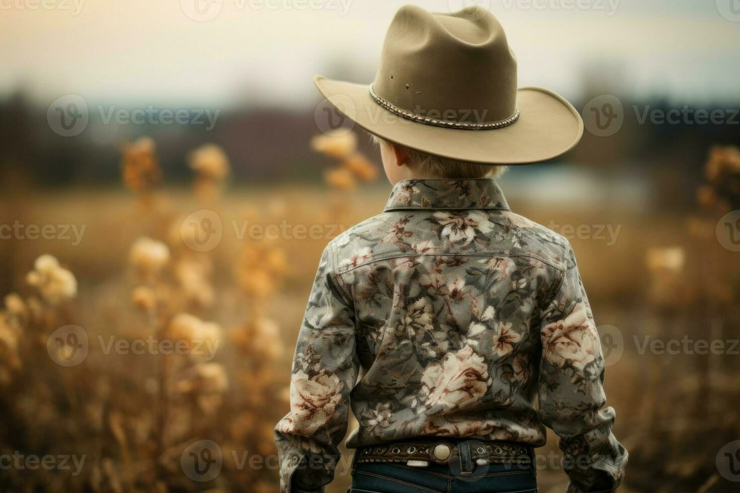 Back view daring cowboy boy. Generate Ai photo