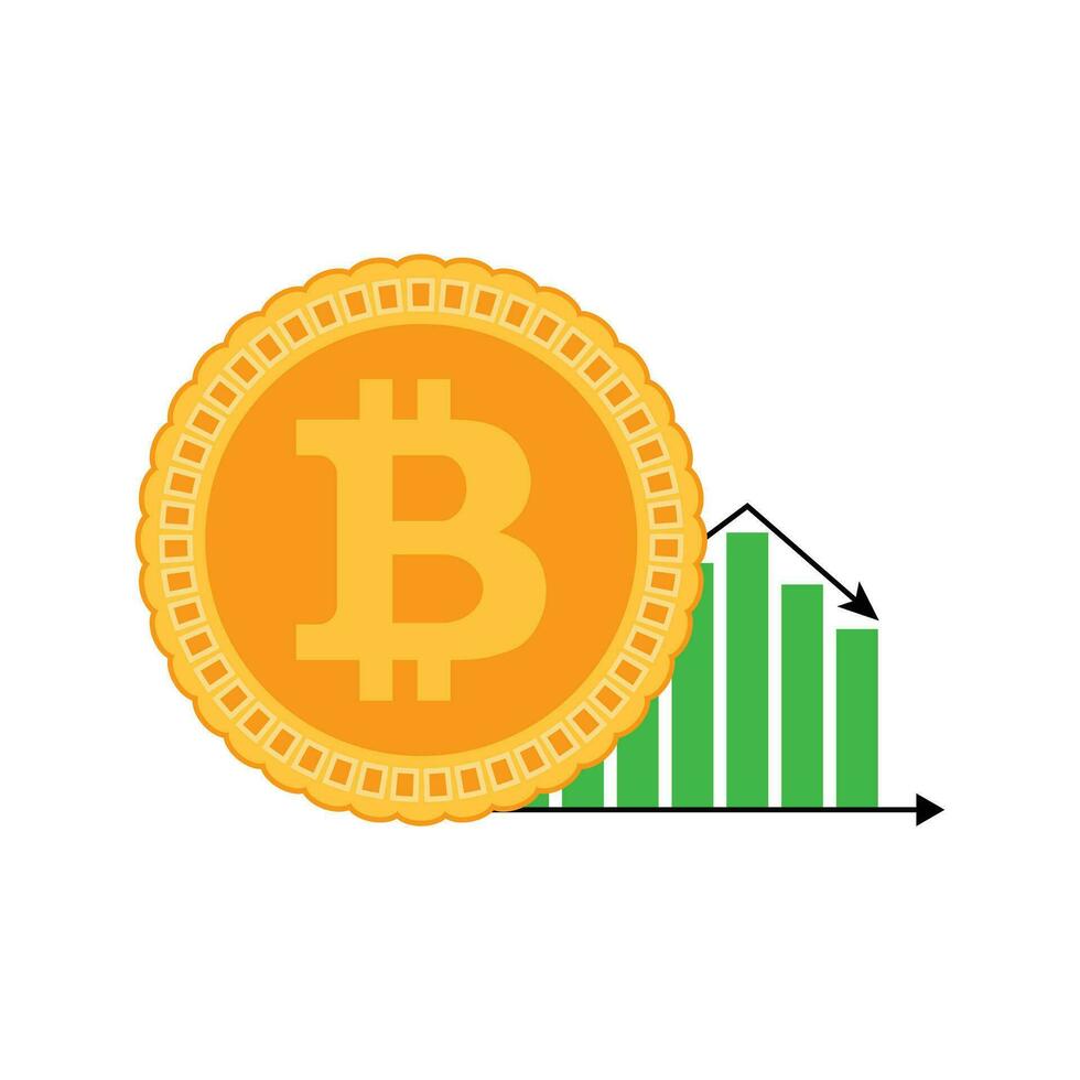 Falling of course bitcoin. Vector flat bitcoin money falling, financial cryptocurrency diagram illustration