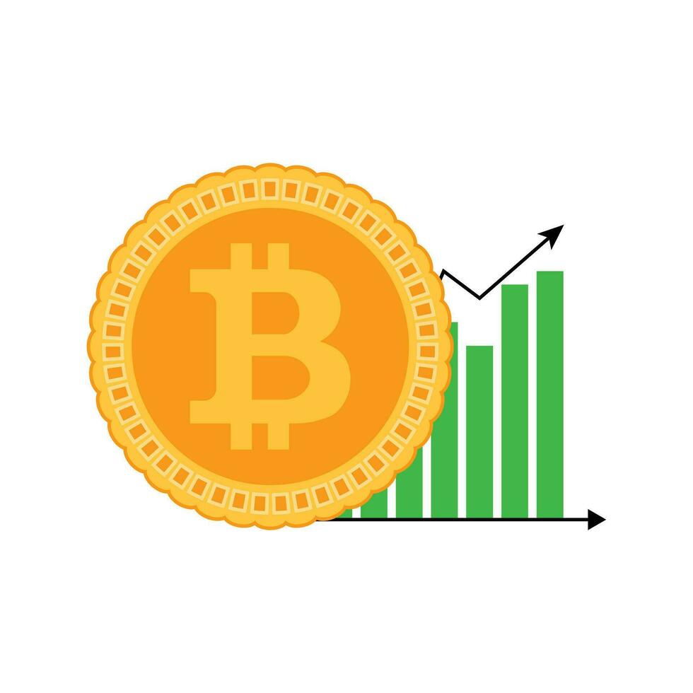 Growth bitcoin graphic icon. Finance growth crypto money, business financial up chart. Vector illustration