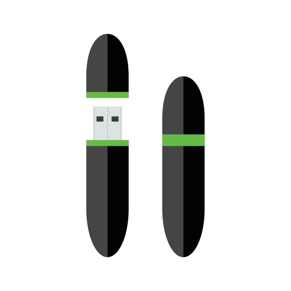 Flash drive with cap on white. Usb stick memory storage, accessory flashdrive device with data, vector illustration